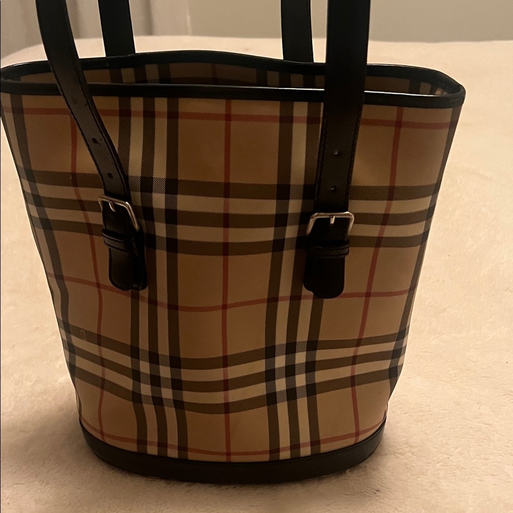 Burberry Plaid Tote Bag - Tan and Black